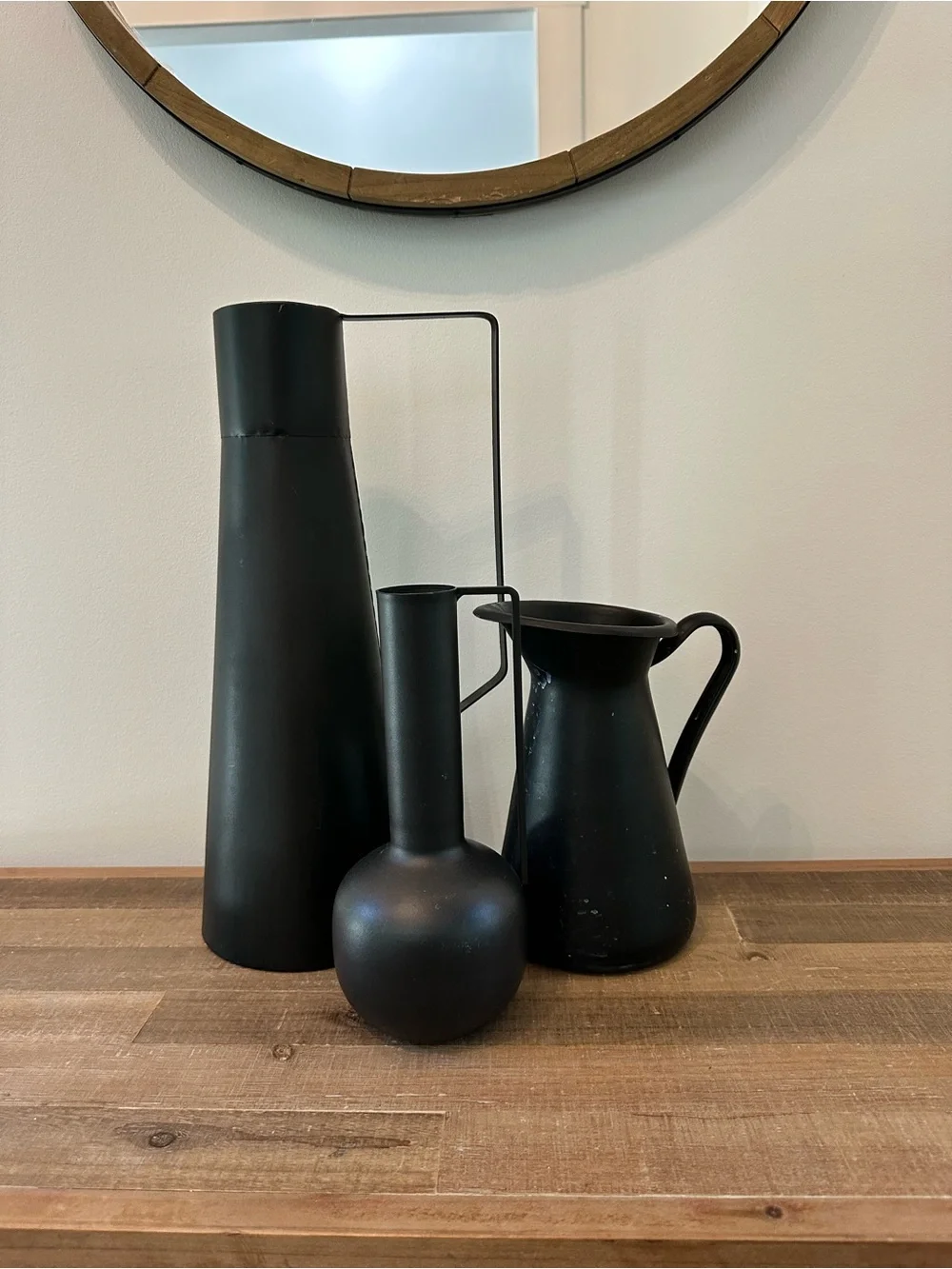 Black Matte Decorative Vases & Pitcher Set of 3 Powder Coated Iron Metal 9 - 16”